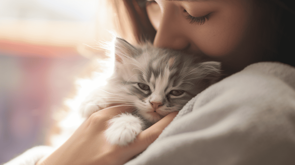 Improved Emotional Well-Being, woman holding a kitten