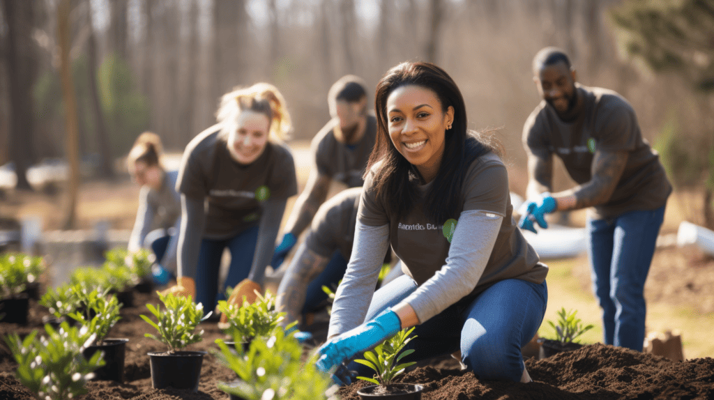 Helping out in the community by planting plants