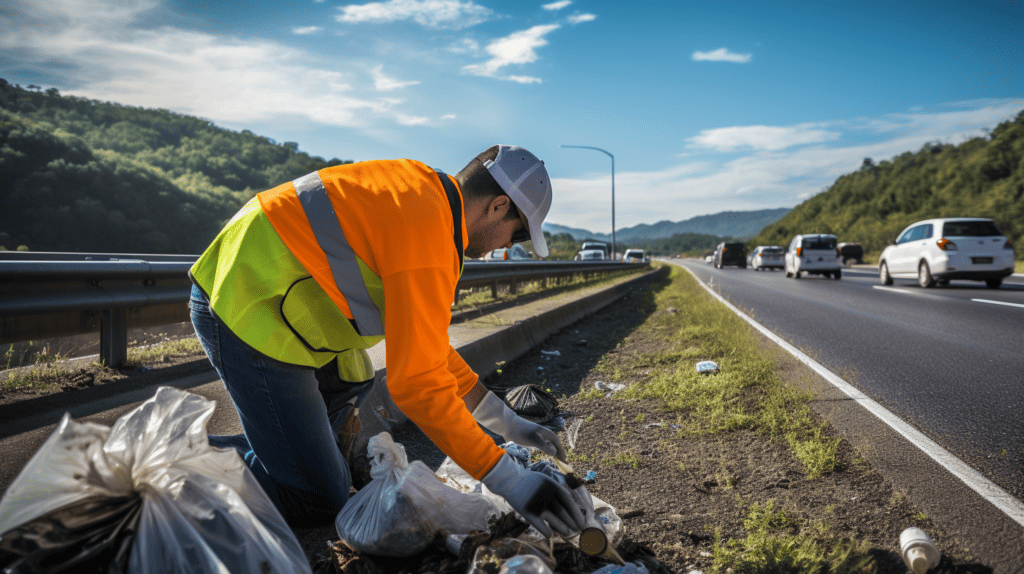 Cleaning up the freeway volunteering